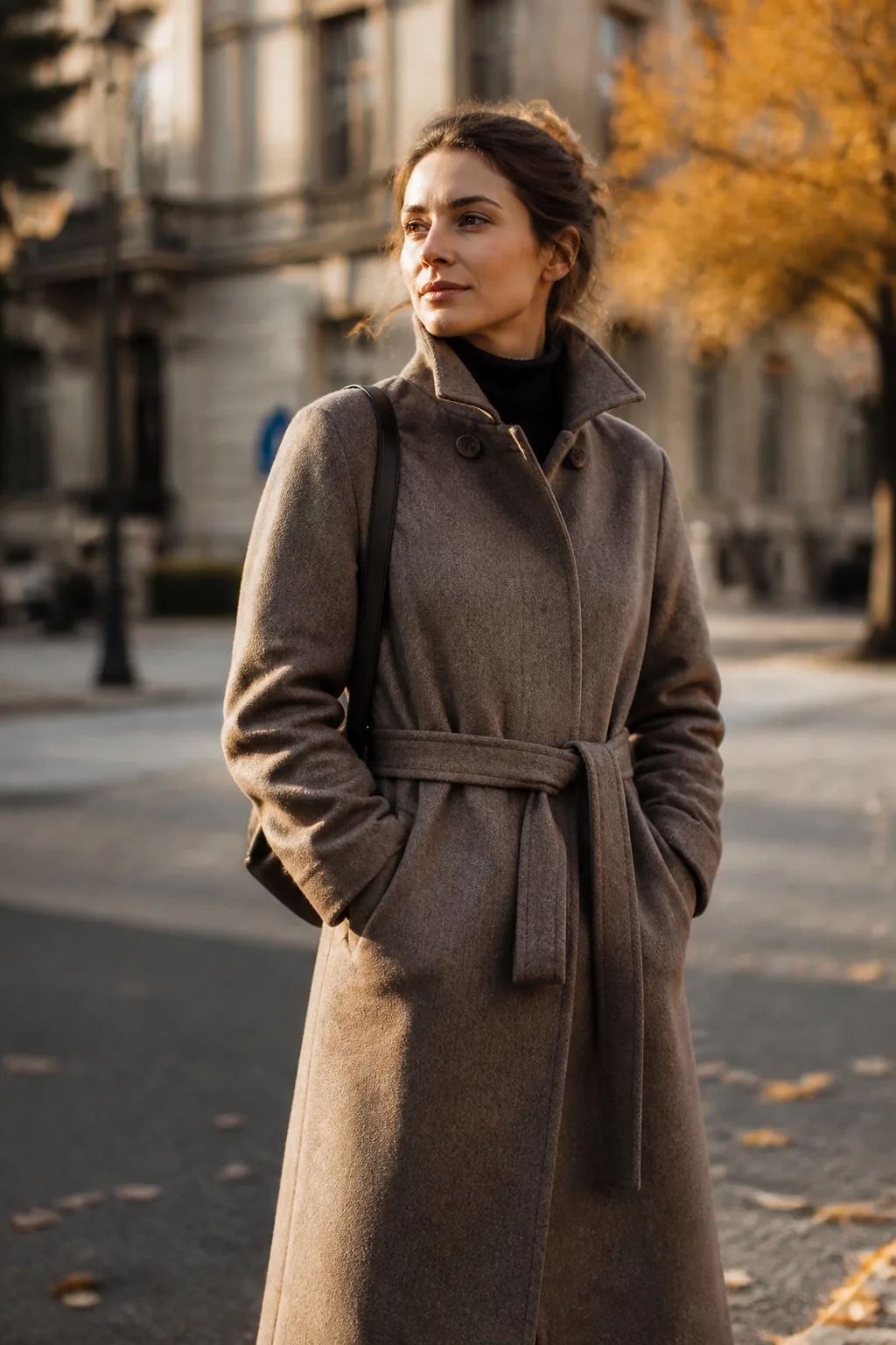 Tailored coat on a city street
