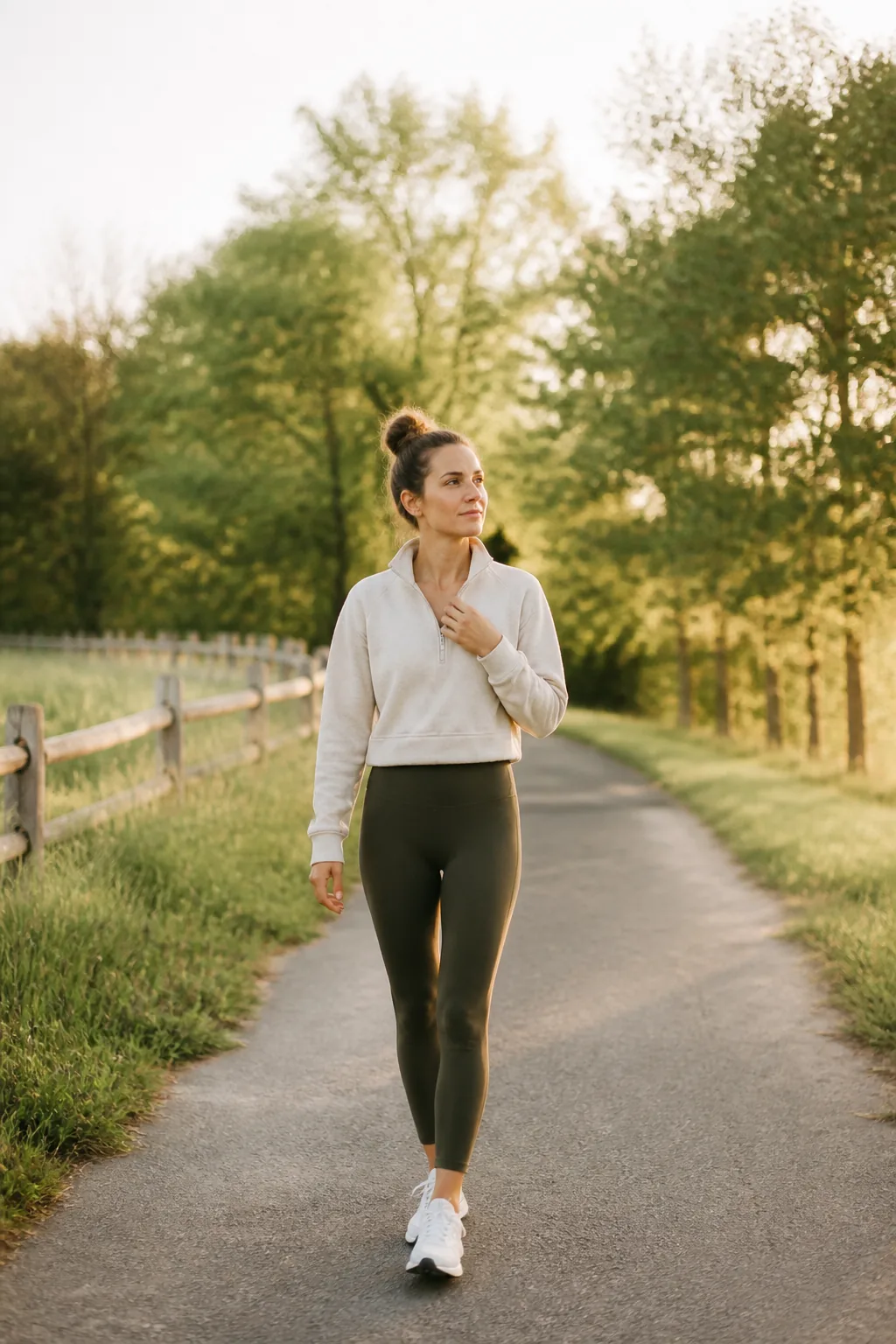Walking on a tree-lined path