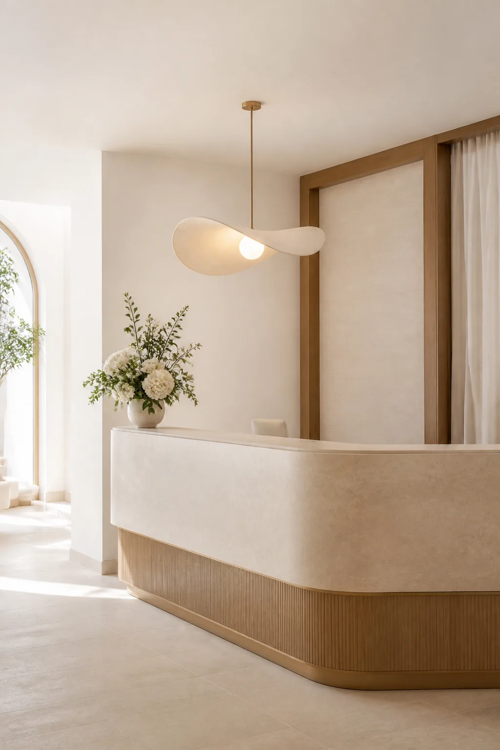 Clinic reception in stone and oak