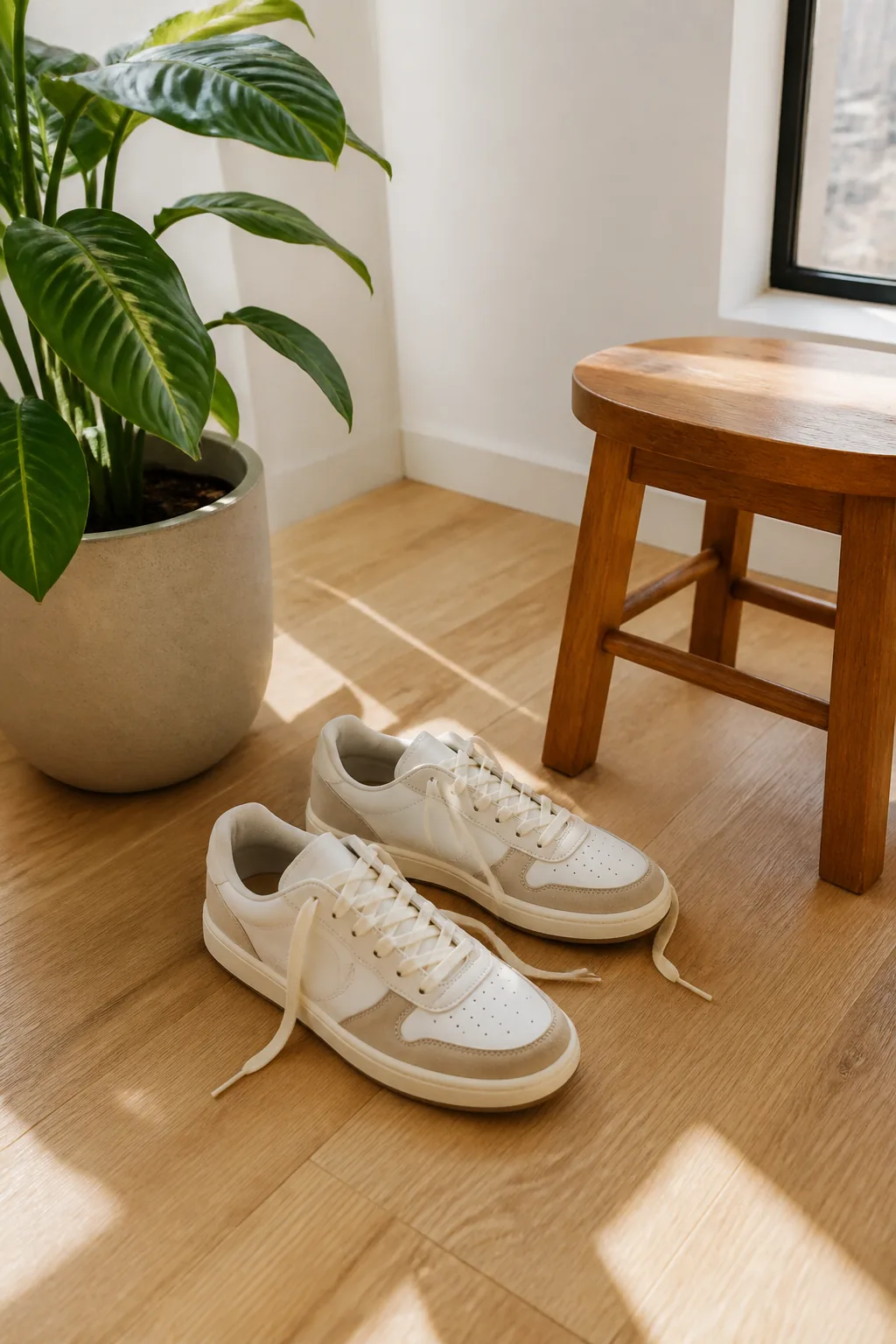 Sneakers styled in an apartment