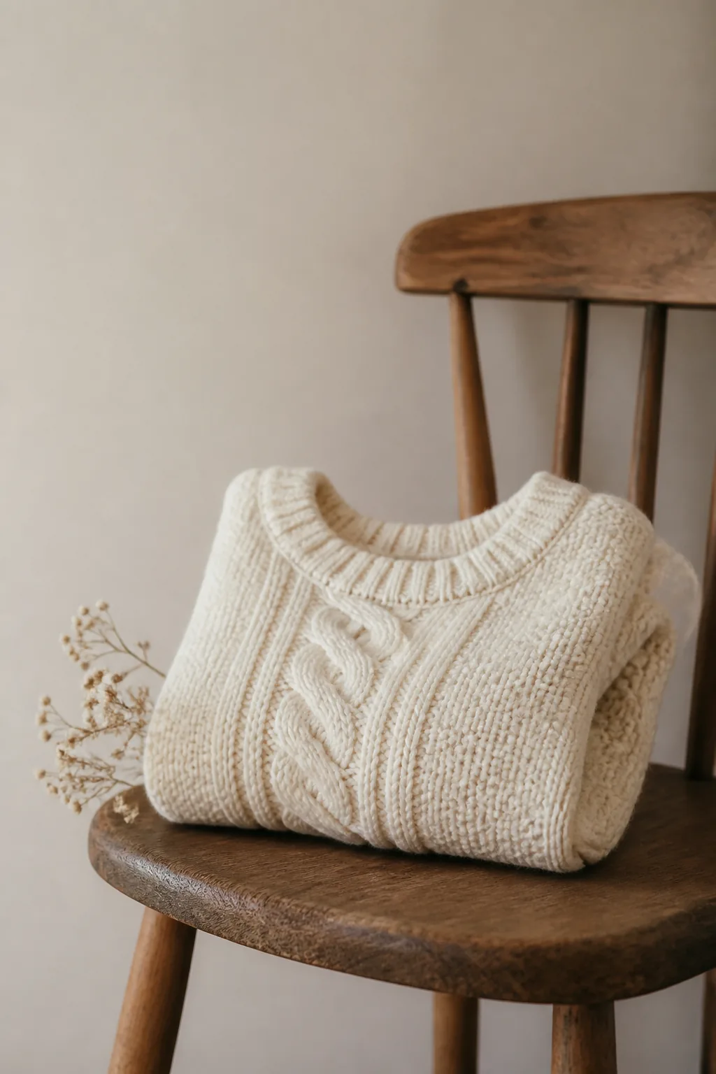 Hand-knitted sweater on a chair