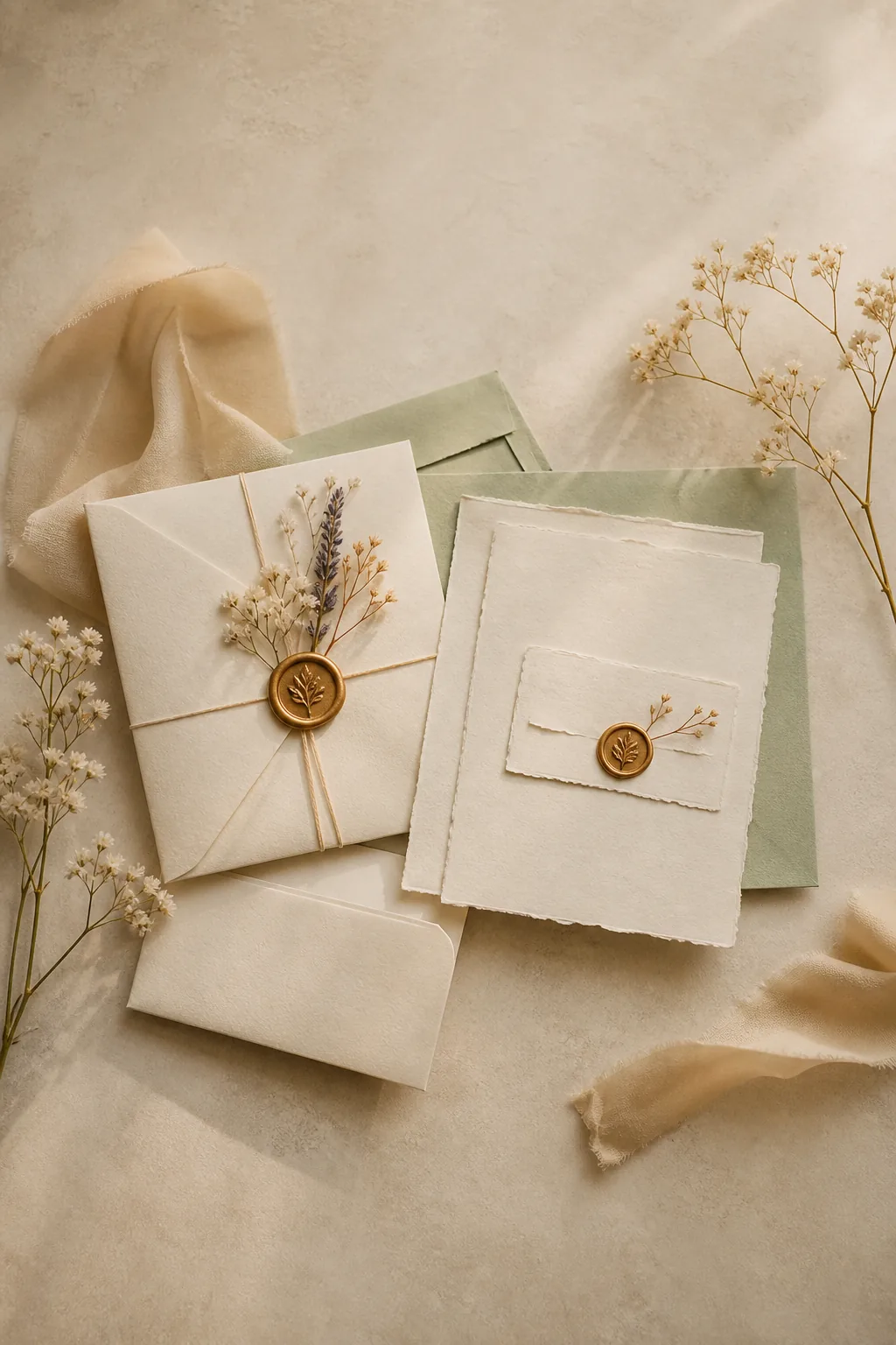 Wedding invitation suite with wax seal