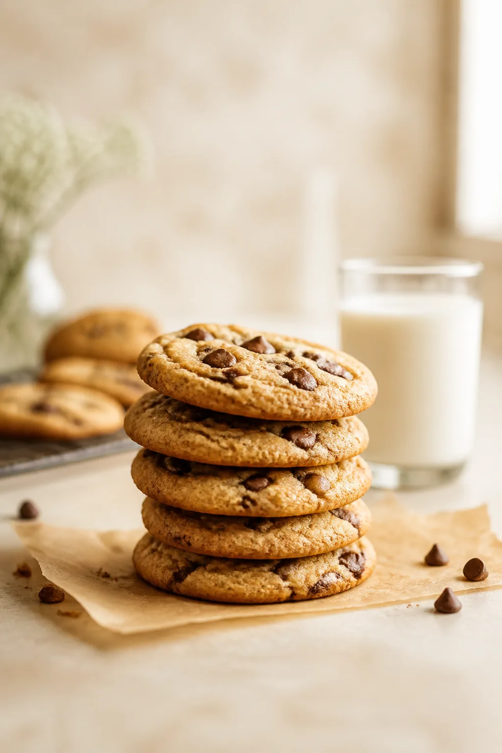 Chocolate chip cookies on parchment