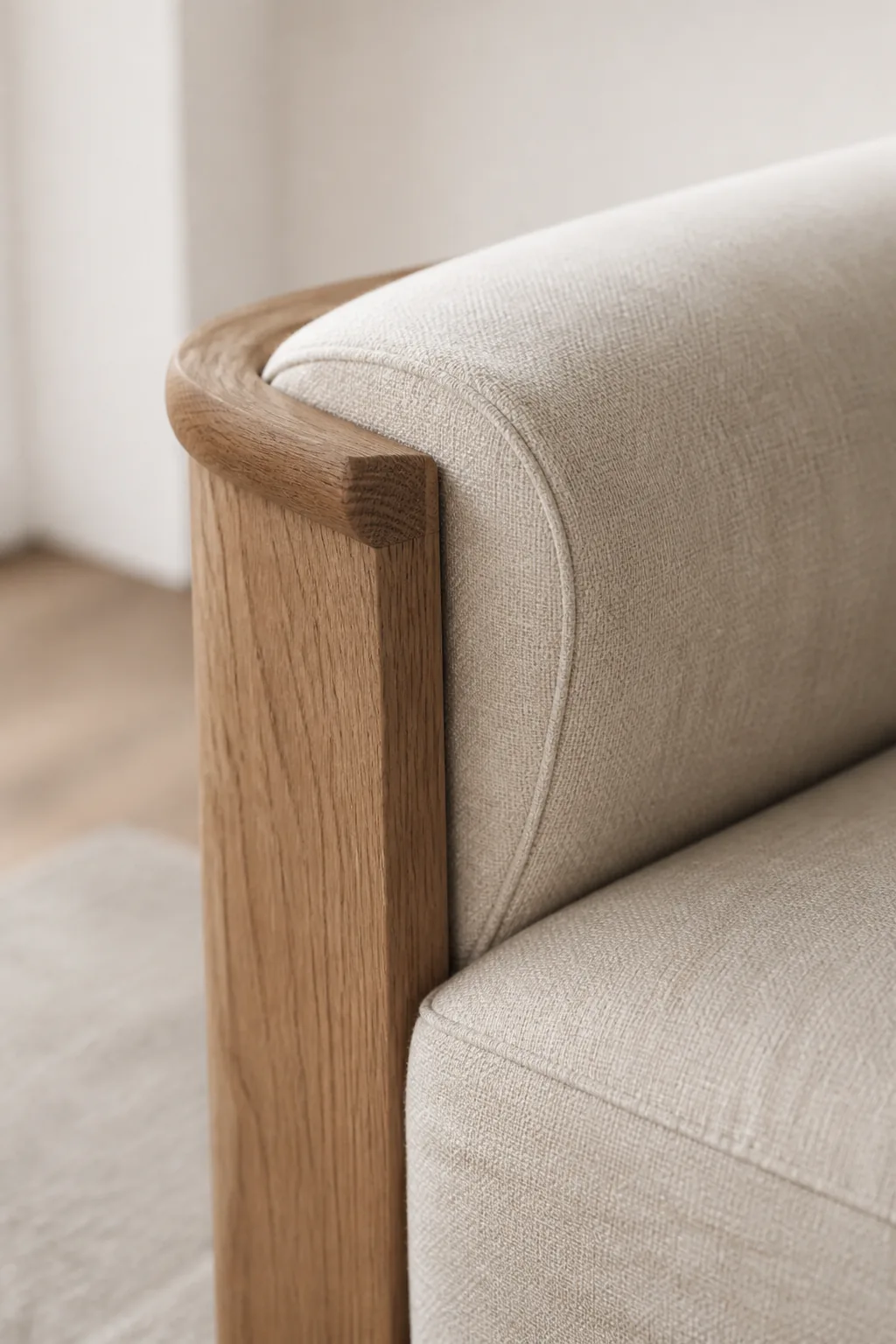 Oak and linen furniture material detail