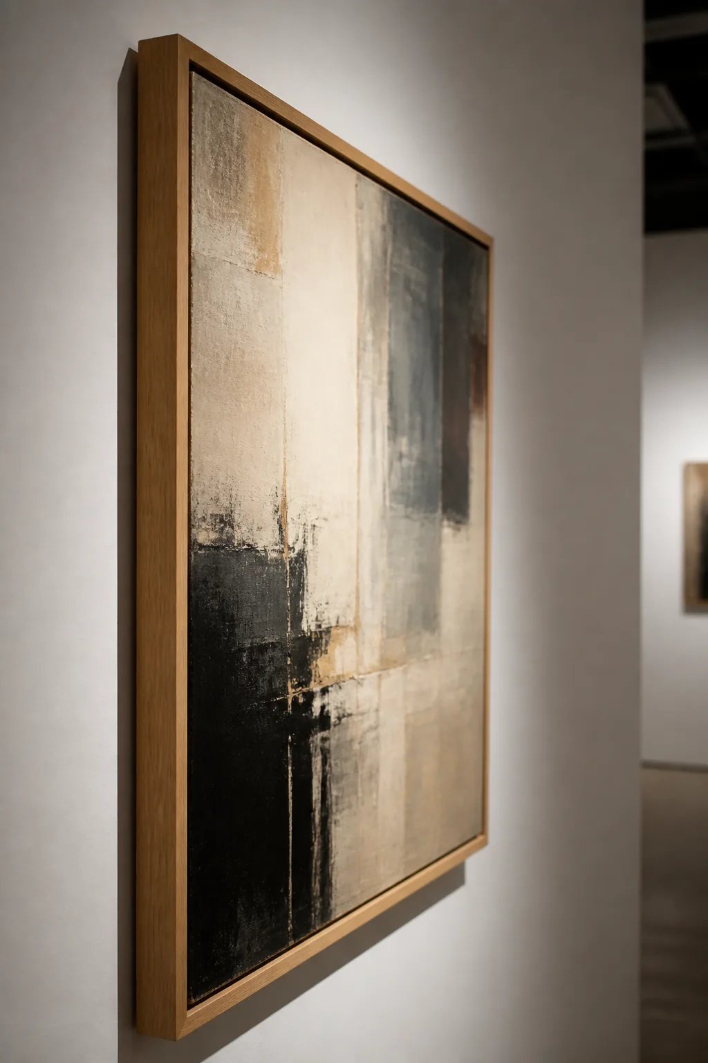 Close viewing of a canvas in museum light
