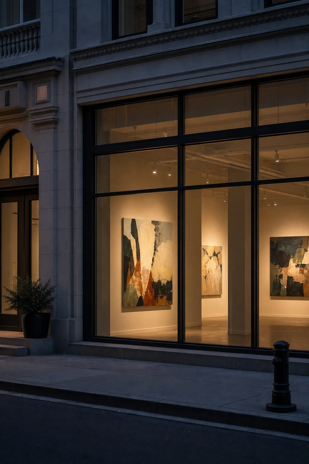 Gallery facade at dusk