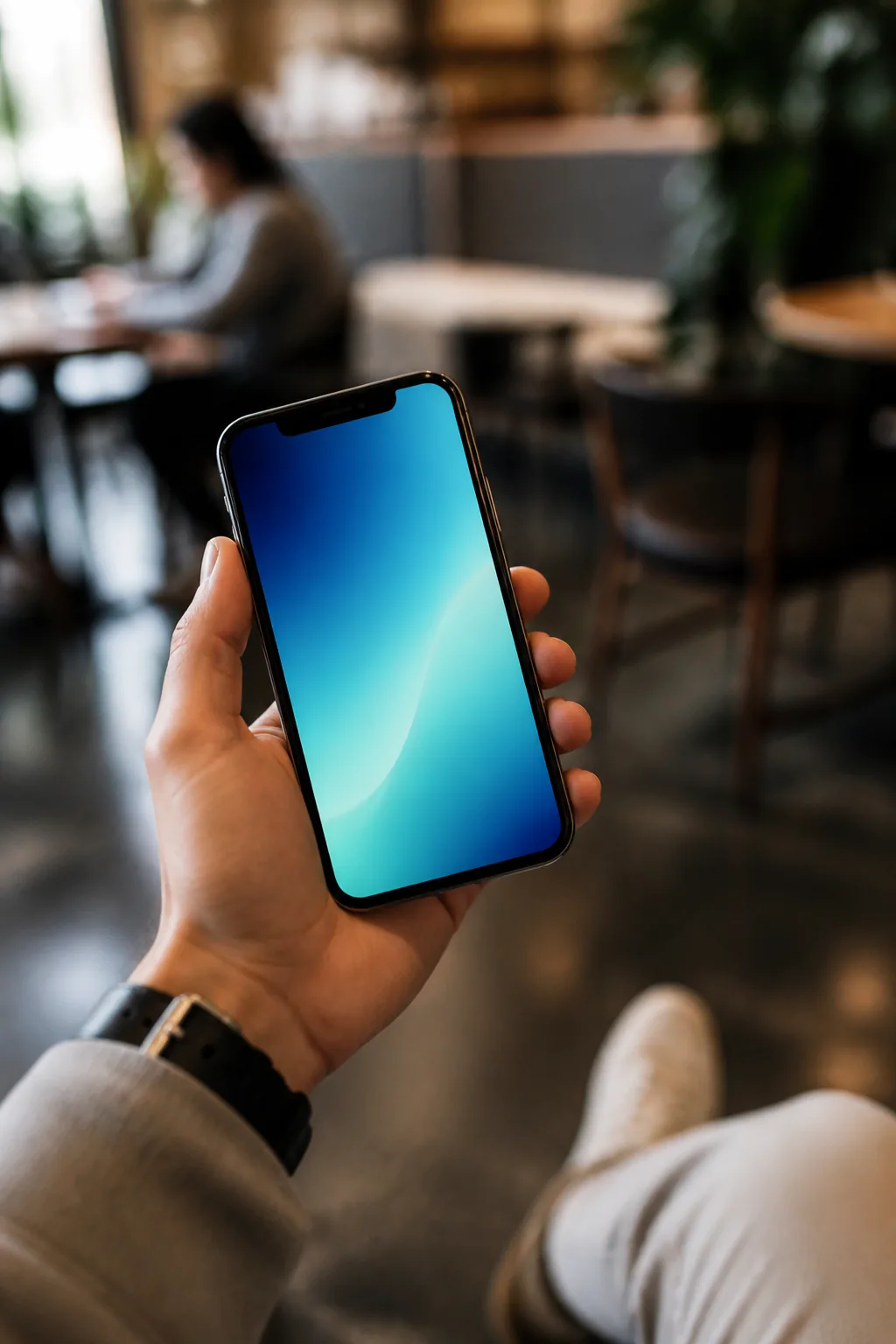 Mobile product moment in a calm workspace
