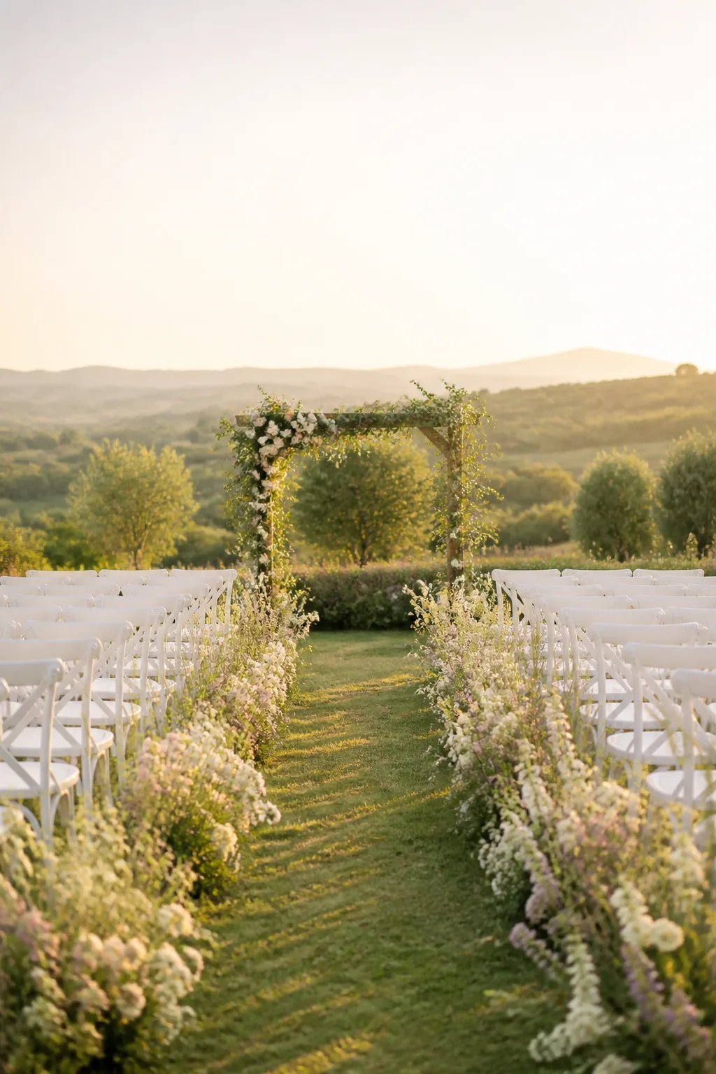 Outdoor ceremony aisle with florals