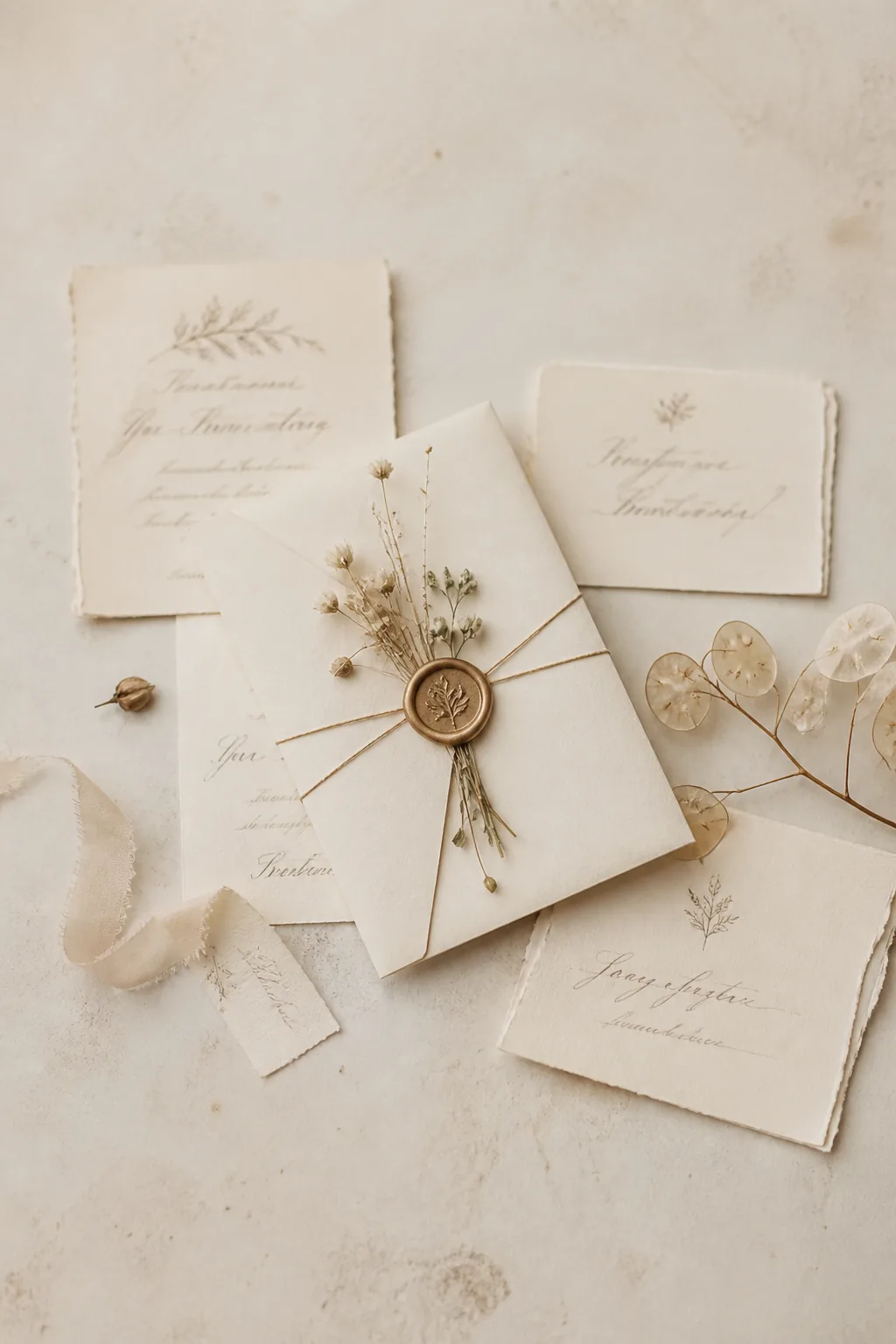 Wedding invitation suite with wax seal
